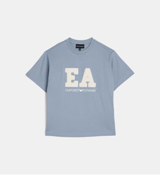 T-shirt droit à logo éponge - Emporio Armani Junior - Bleu moyen