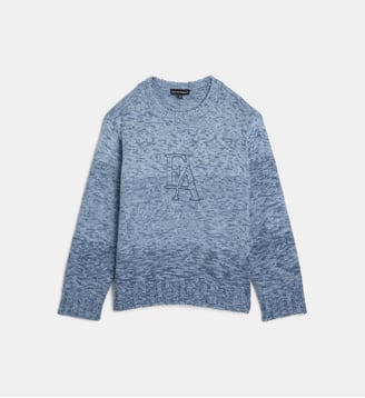 Pull col rond en maille épaisse - Emporio Armani Junior - Bleu moyen