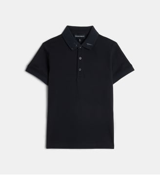 Polo en coton piqué à col brodé - Emporio Armani Junior - Bleu marine