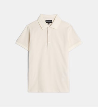 Polo en coton piqué à col brodé - Emporio Armani Junior - Écru