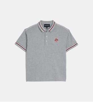 Polo Back to school en coton - Emporio Armani Junior - Gris et rouge