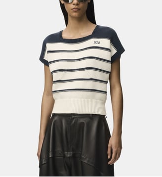 Pull à manches courtes droit rayé signature en coton - Loewe - Blanc et bleu