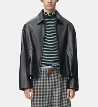Blouson droit en cuir - Loewe - Noir