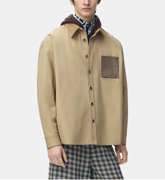 Surchemise droite en coton détails en cuir - Loewe - Beige
