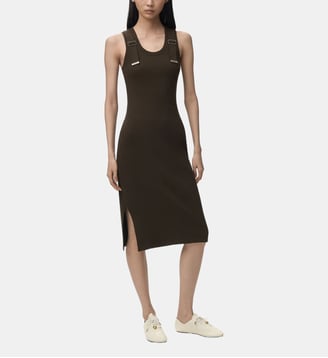 Robe mi-longue slim sans manches en coton - Loewe - Marron foncé