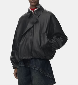 Blouson droit en cuir - Loewe - Noir
