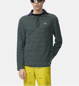 T-shirt droit à manches longues en coton mélangé motif rayé signature - Loewe - Bleu et vert