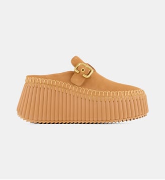 Mules compensées Nama cuir velours - Chloé - Terre cuite