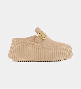 Mules compensées Nama cuir velours - Chloé - Sable