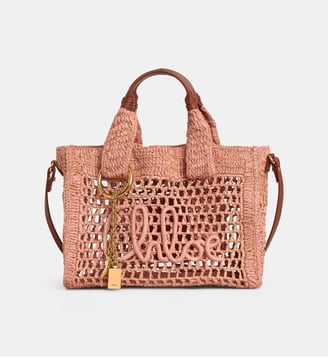 Petit sac cabas East West Summer Banana en raphia - Chloé - Beige rosé