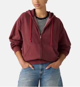 Sweat ample zippé coton capuche - Levi's - Rouge foncé