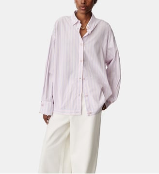 Chemise droite Kojima en coton motif rayé  - Sessùn - Violet pastel