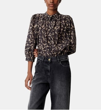 Cette chemise droite Lylis col officier imprimé - Sessùn - Noir et beige