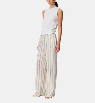 Pantalons Piuma droit motif rayé - Sessùn - Beige