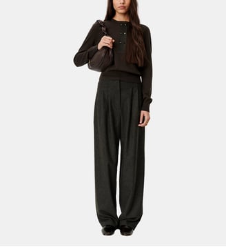 Pull droit Rody en laine mélagnée col rond - Sessùn - Marron foncé