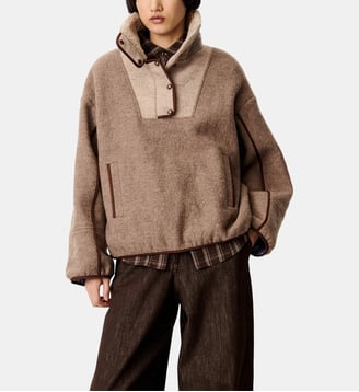 Veste droite en laine col montant - Sessùn - Beige foncé
