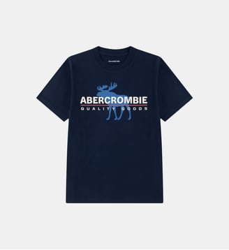 T-shirt droit coton mélangé signature et élan - Abercrombie Kids - Bleu marine