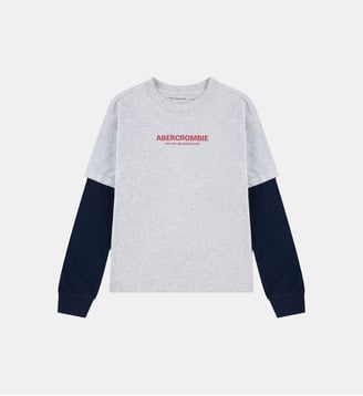 T-shirt manches longues contrastantes signature - Abercrombie Kids - Gris