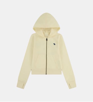 Sweat droit zippé capuche élan signature - Abercrombie Kids - Jaune clair