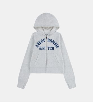 Sweat droit zippé chiné capuche signature - Abercrombie Kids - Gris chiné