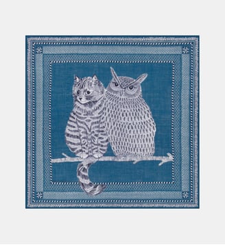 Carré Chouette en laine - Inoui Editions - Bleu et gris