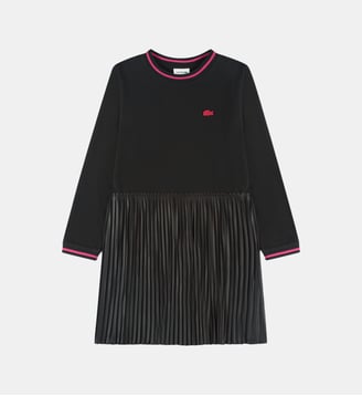 Robe droite plissée bi matière - Lacoste - Noir
