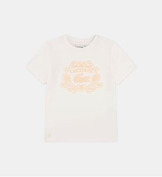 T-shirt droit coton signature - Lacoste - Blanc et beige
