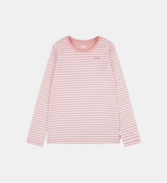 T-shirt droit coton rayé manches longues - Levi's Kids - Rose et blanc