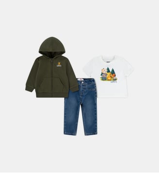Ensemble 3 pièces coton mélangé dessin - Levi's Kids - Kaki et blanc