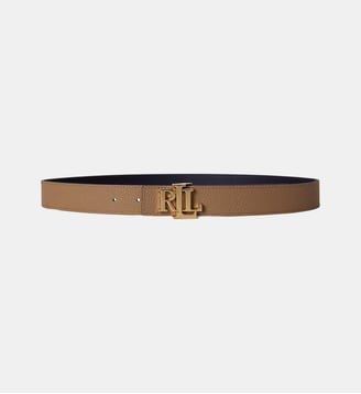 Ceinture réversible signature en cuir - Lauren Ralph Lauren - Camel et bleu marine