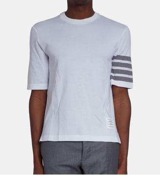 T-shirt droit coton bandes contrastantes - THOM BROWNE - White