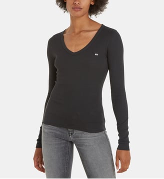 T-shirt slim manches longues coton stretch - Tommy Hilfiger - Noir