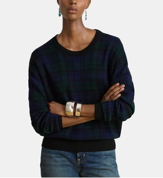 Pull droit en laine à carreaux - Lauren Ralph Lauren - Noir