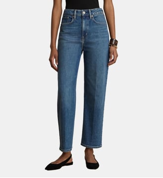Jean droit en denim taille haute - Lauren Ralph Lauren - Bleu