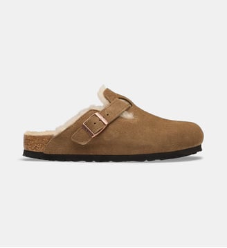 Sabot Boston fourrure et cuir velours - Birkenstock - Marron