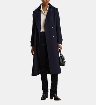 Manteau croisé en sergé de laine mélangée - Lauren Ralph Lauren - Bleu marine