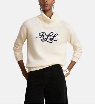 Pull droit col roulé signature en cachemire - Lauren Ralph Lauren - Crème