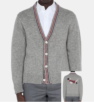 Cardigan Hector en maille imprimé dos - THOM BROWNE - Gris clair