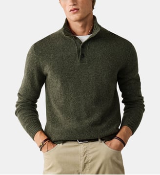 Pull col montant boutonné Mouline - Hackett London - Kaki