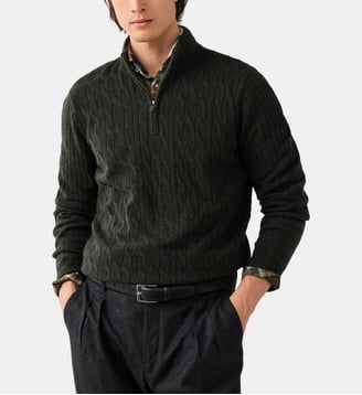 Pull en laine d'agneau à col zippé - Hackett London - Hunter green