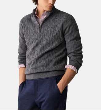 Pull en laine d'agneau à col zippé - Hackett London - Gris