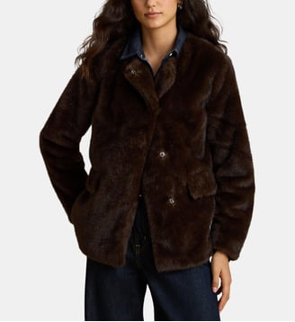 Manteau droit en fausse fourrure - Lauren Ralph Lauren - Chocolat