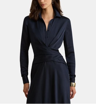 Robe longue plissée et boutonnée - Lauren Ralph Lauren - Bleu foncé