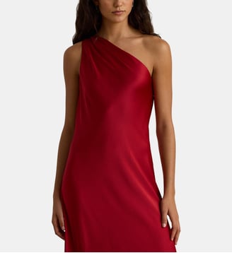 Robe asymétrique en charmeuse de satin - Lauren Ralph Lauren - Rouge