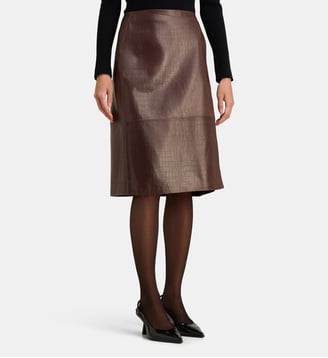 Jupe midi Origami cuir effet croco - Nour Hammour - Marron
