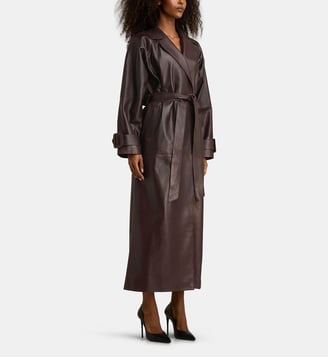 Manteau long Staley en cuir d'agneau - Nour Hammour - Dark brown