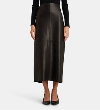 Jupe longue droite Selly cuir - Nour Hammour - Noir