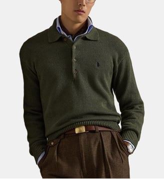 Pull droit en coton col polo signature - Polo Ralph Lauren - Olive