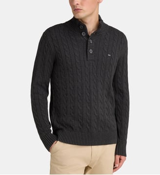 Pull col camionneur Honer Bouton torsadé - Eden Park - Gris foncé
