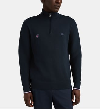 Pull col camionneur zippé en coton - Eden Park - Bleu foncé